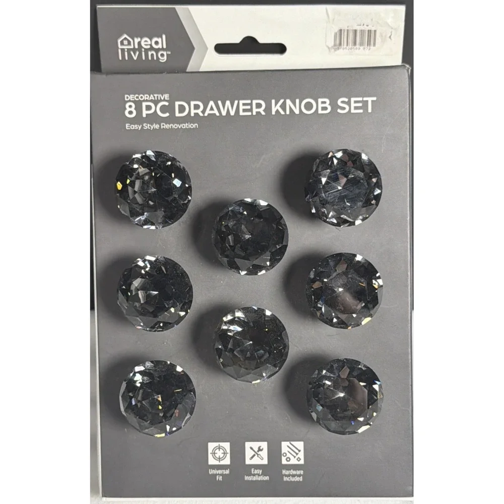 Eight Piece Drawer Knob Set Real Living Brand Smoky Gray Crystal/glass Knobs